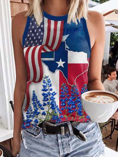 Retro Texas Bluebonnet Print Tank Top