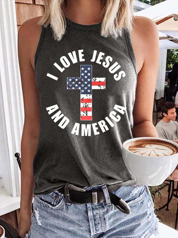 Women's I Love Jesus and America Print Tank Top