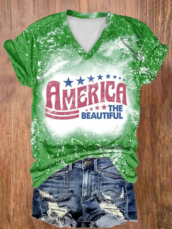 V-neck America The Beautiful Print T-Shirt