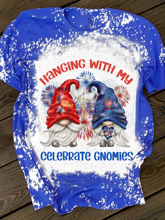 Women's 4th of July Gnomes Print Crew Neck T-shirt