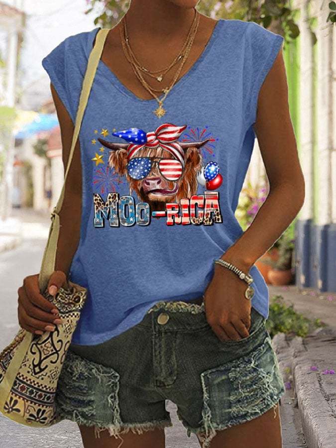 Women's 4th of July Highland Cow Sleeveless Top