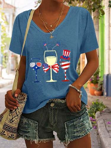 4th of July V-Neck Casual T-Shirt