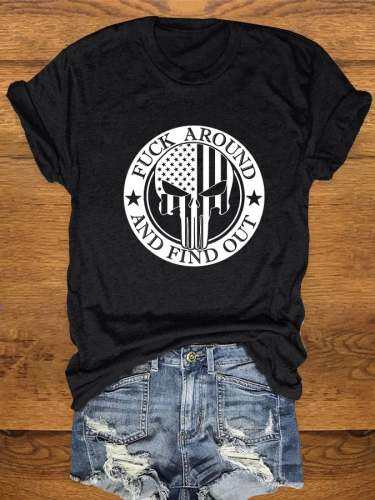 Women's Punisher Flag 'Fuck Around And Find Out' Print T-Shirt