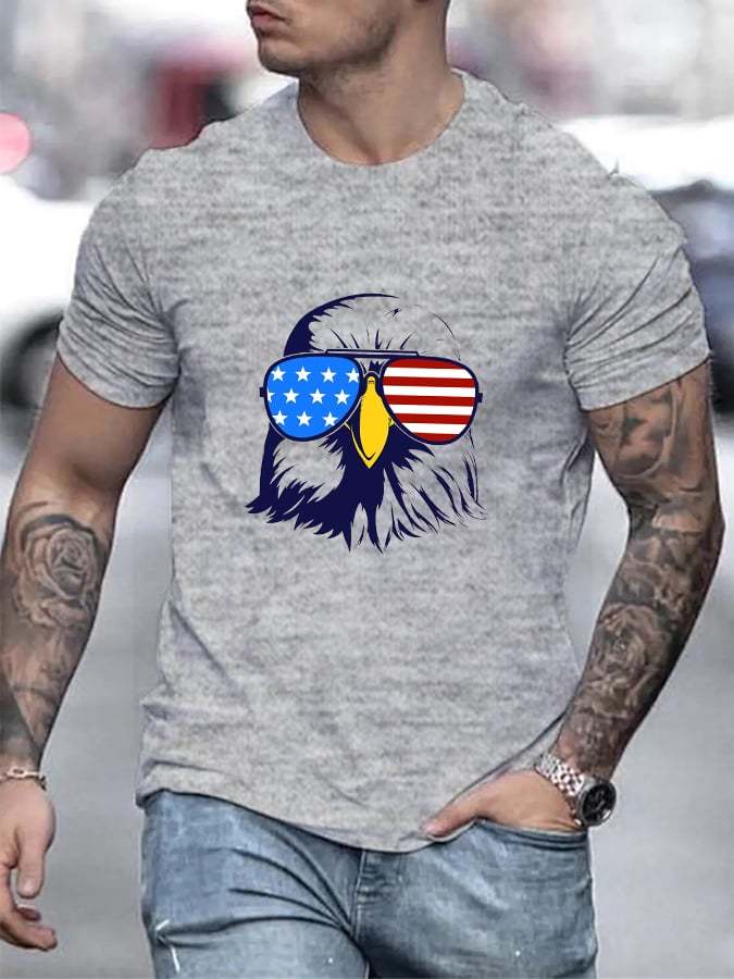 Men's Patriotic Eagle with Sunglasses Print T-Shirt