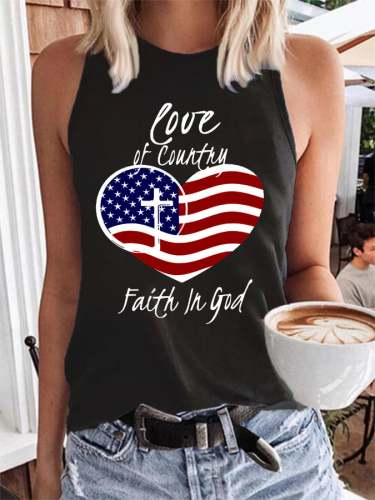Women's Love of country faith in God Print Casual Tank Top