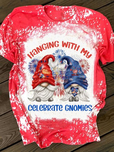 Women's 4th of July Gnomes Print Crew Neck T-shirt
