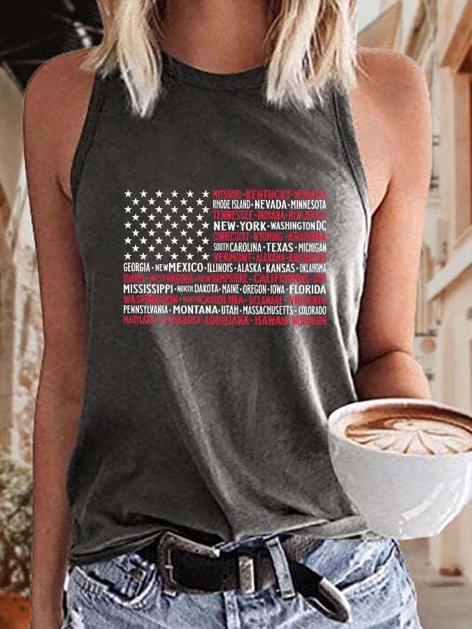 Women's 4th Of July Red Wine & Blue Print Casual Loose Tank