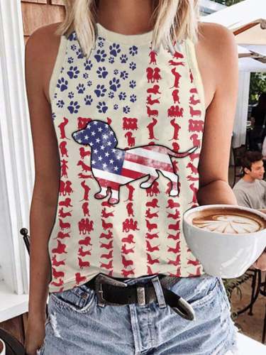 Dog Dachshund Paws Flag Print Tank Top