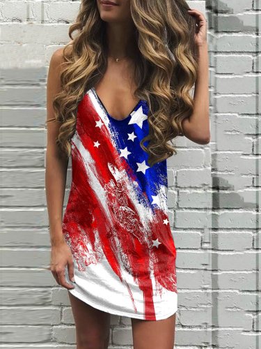 Women'S Retro Flag Print Sleeveless Dress