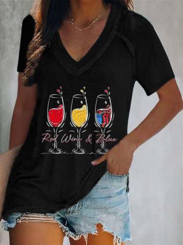 Red Wine And Blue Print T-Shirt