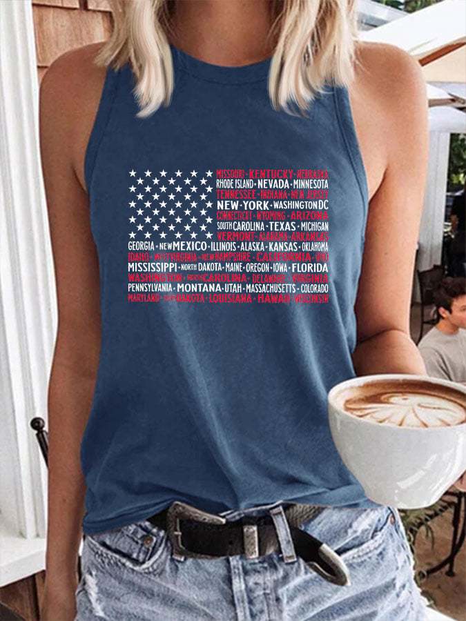 Women's 4th Of July Red Wine & Blue Print Casual Loose Tank