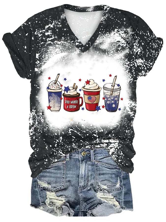 Women's 4th Of July Coffee Print Casual T-shirt