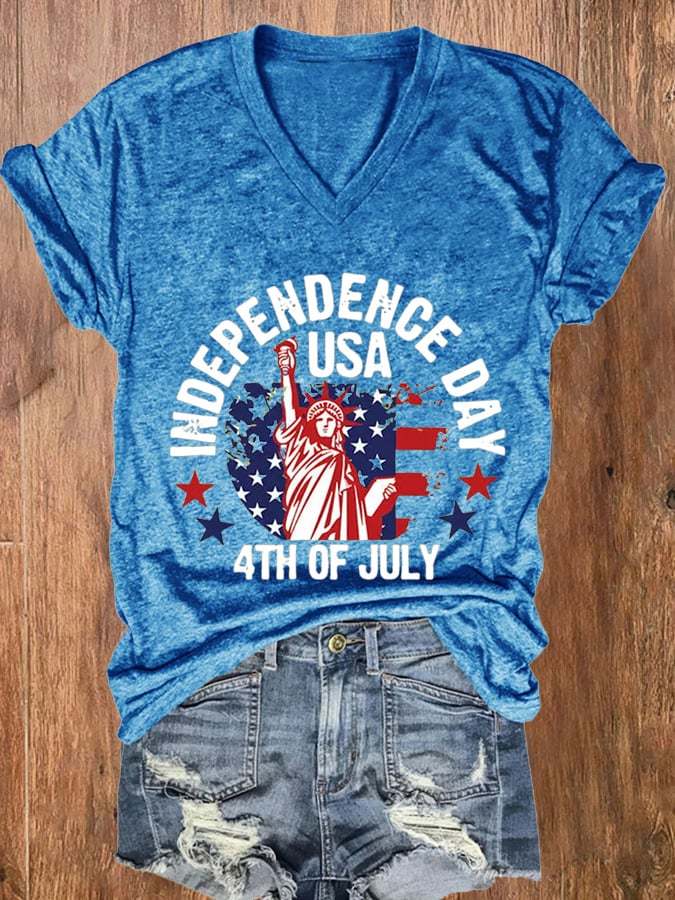 Women's Independence Day 4th Of July Print V-Neck Casual T-Shirt