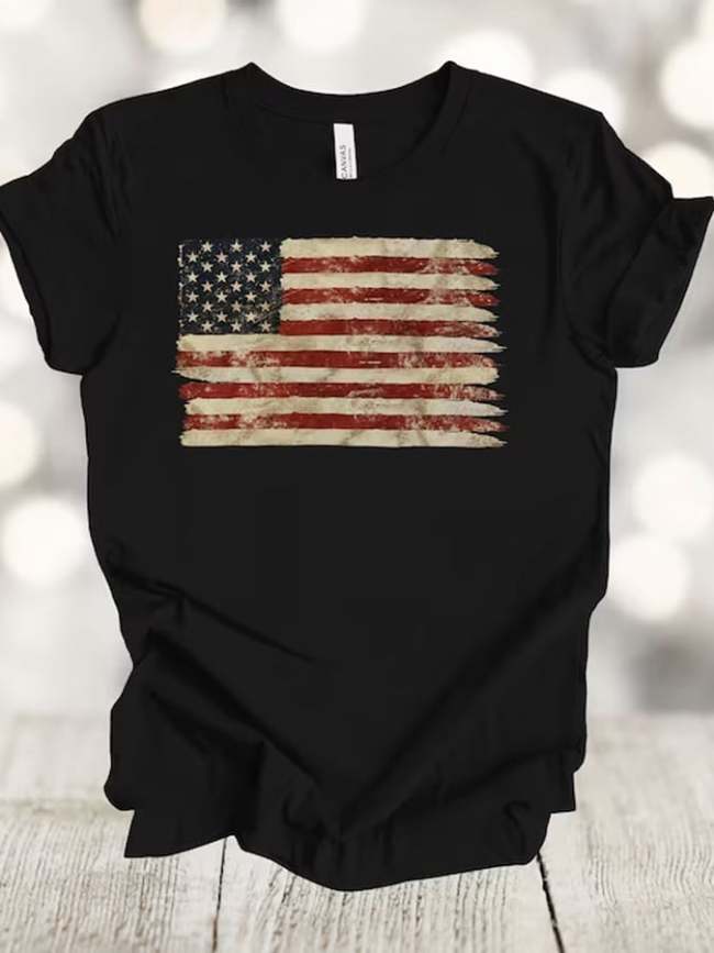 Women's Independence Day American Flag Printed Tee