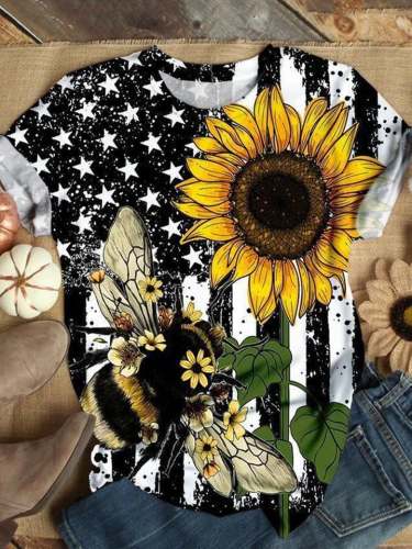 Women's Sunflower Bee Print T-Shirt