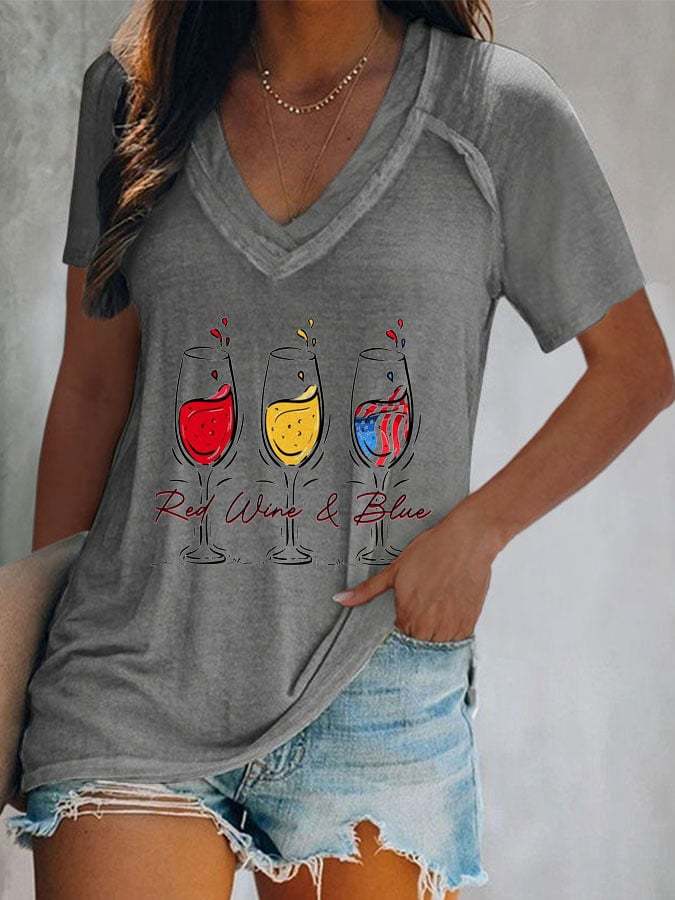 Red Wine And Blue Print T-Shirt