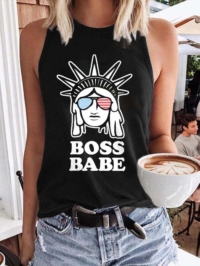 Retro Boss Babe Print Tank Top