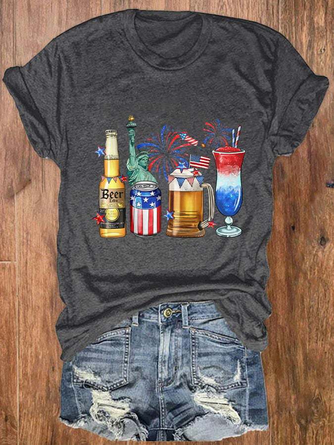 Women's 4th of July Alcohol Print T-shirt