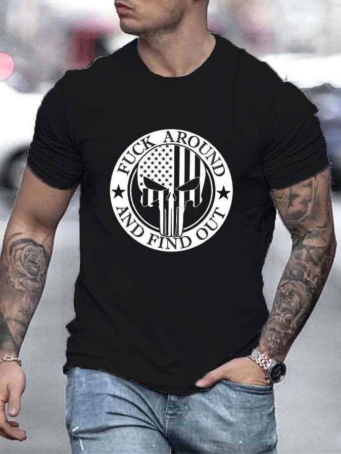 Men's Punisher Flag 'Fuck Around And Find Out' Print T-shirt