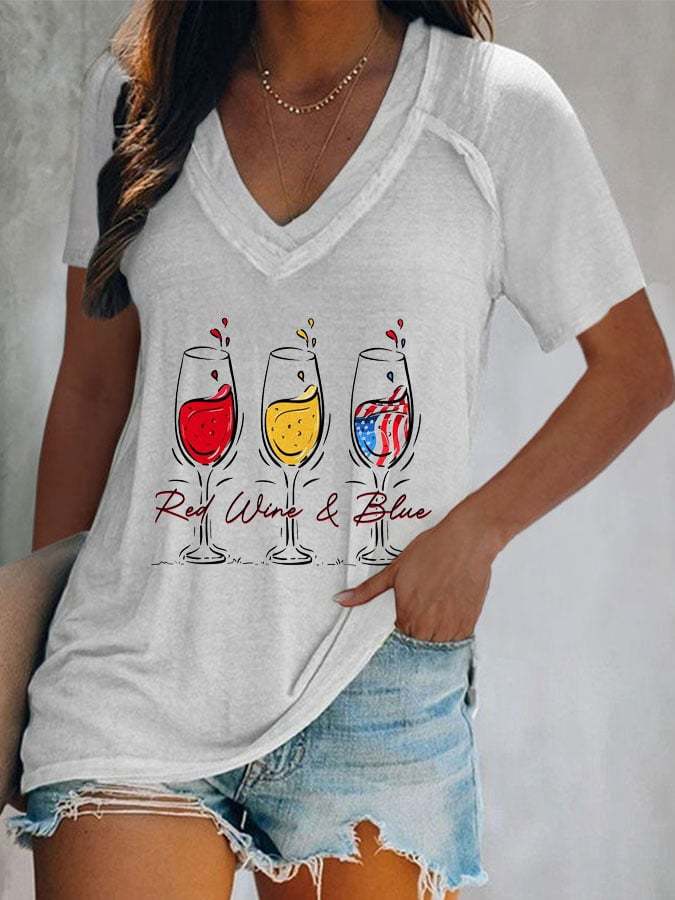 Red Wine And Blue Print T-Shirt