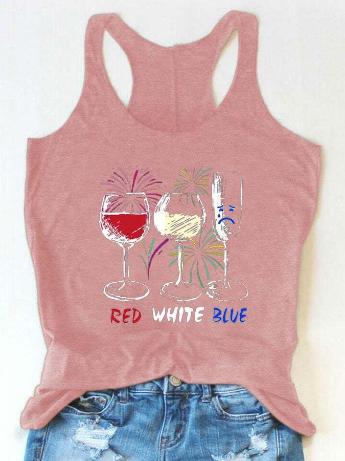 Women'S Red Wine Blue Print Tank Top