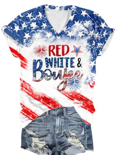 Women's Red White and Boujee Casual T-Shirt