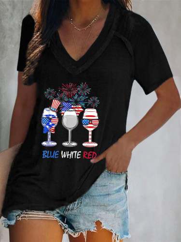 Women's Casual Wine Glass Print Short Sleeve T-Shirt