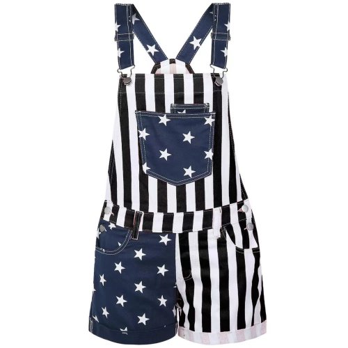 Women's Independence Day Flag Pocket Overall Mini Dress