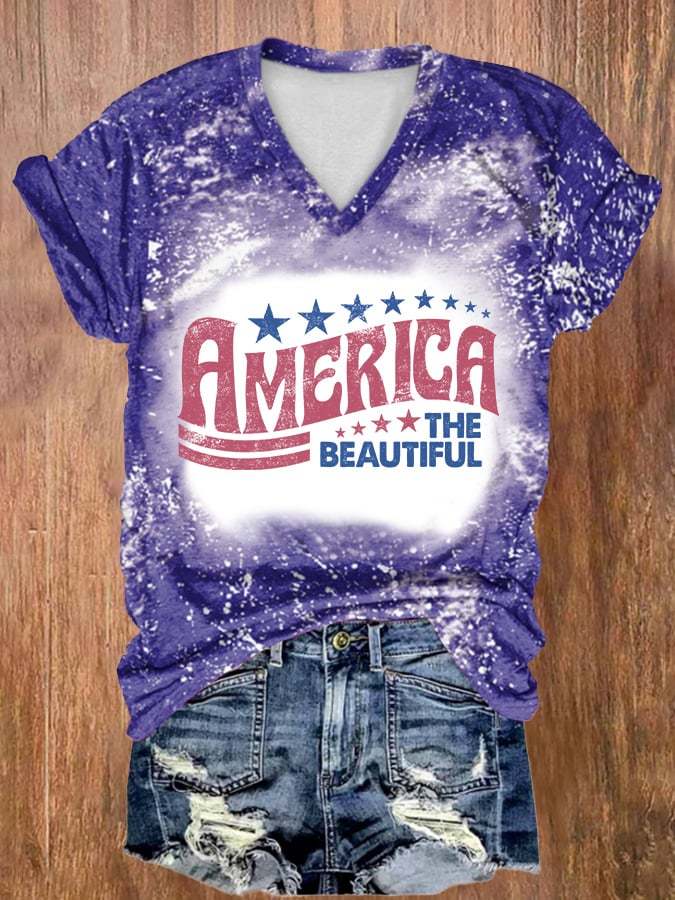 V-neck America The Beautiful Print T-Shirt