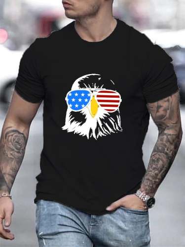 Men's Patriotic Eagle with Sunglasses Print T-Shirt