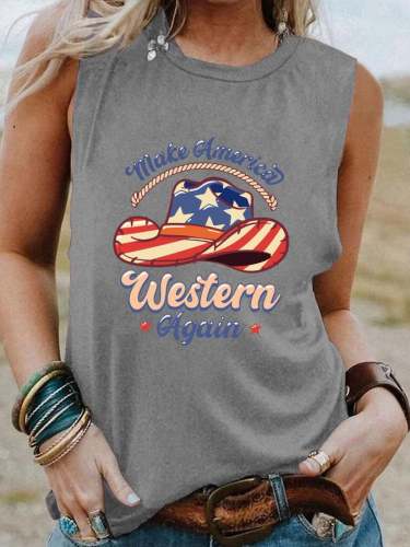 Women's Western Style 4th of July Print Sleeveless T-Shirt