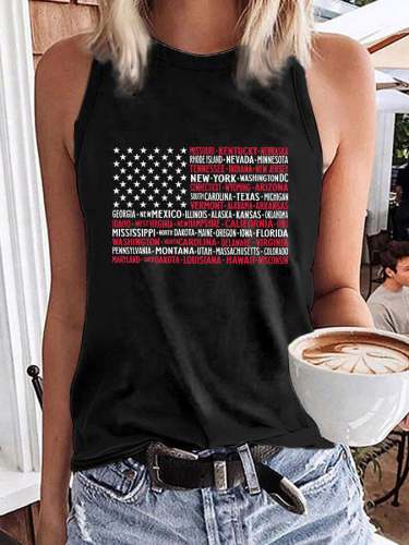 Women's 4th Of July Red Wine & Blue Print Casual Loose Tank