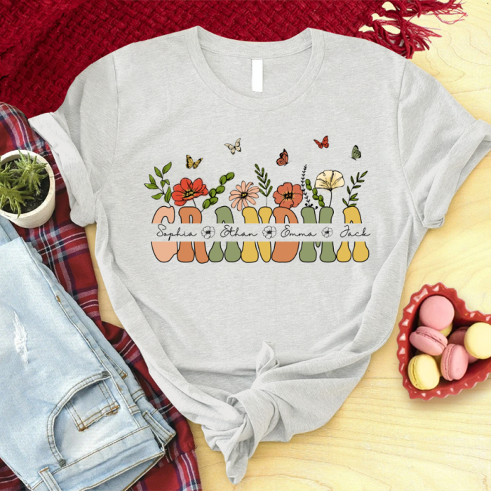 Grandma And Grandkids Flower T-Shirt