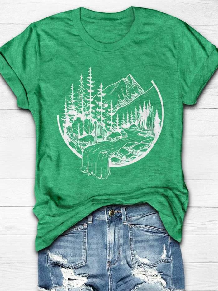 Play On Vacation Camping Print Short Sleeve T-shirt