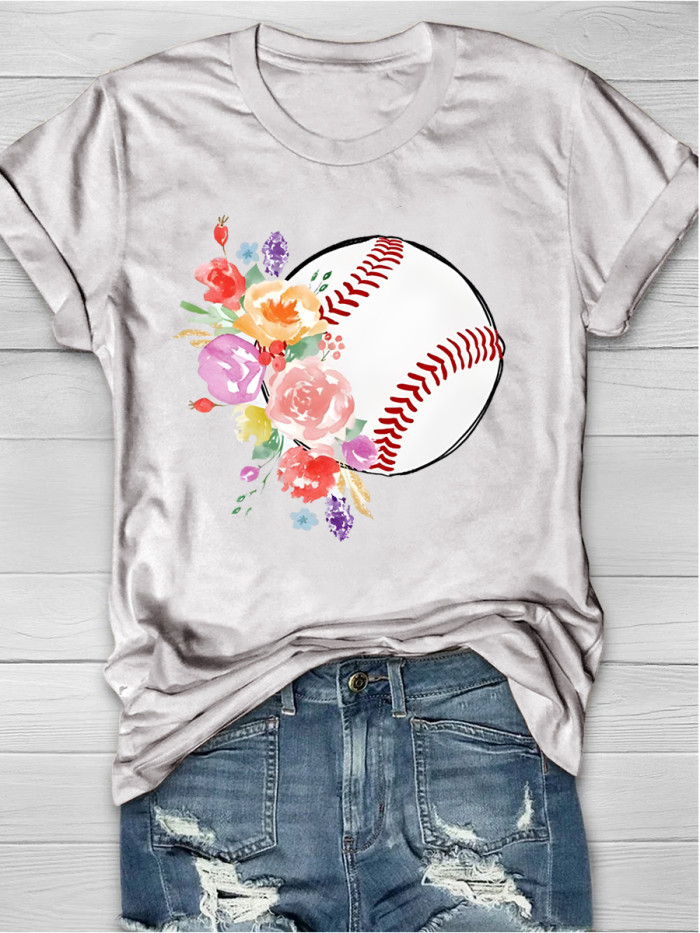 Baseball Flower Short Sleeve T-shirt