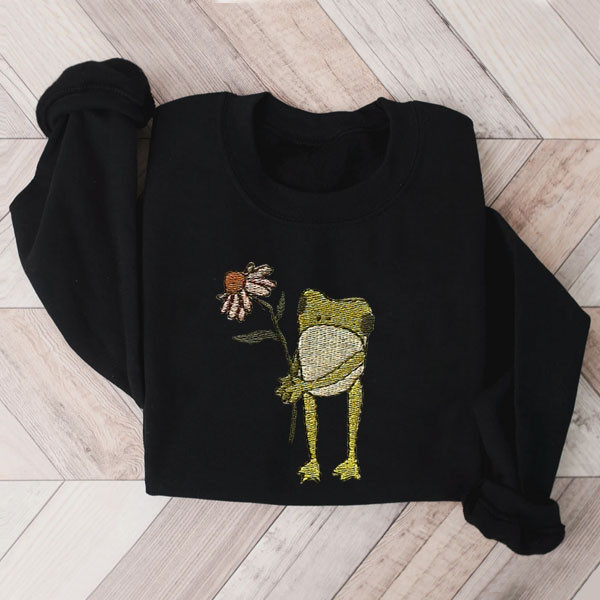 Flower Frog Embroidered Sweatshirt