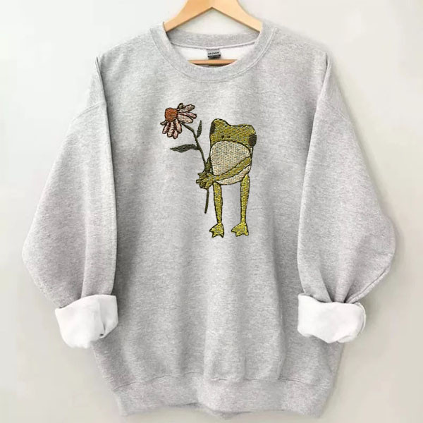 Flower Frog Embroidered Sweatshirt