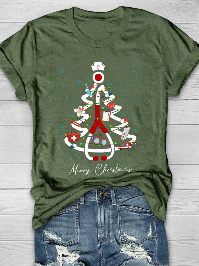 Merry Christmas Stethoscope Tree Nurse T-Shirt
