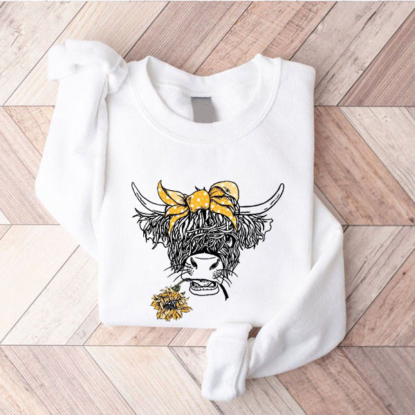 Highland Longhorn Cow With Sunflowers Sweatshirt