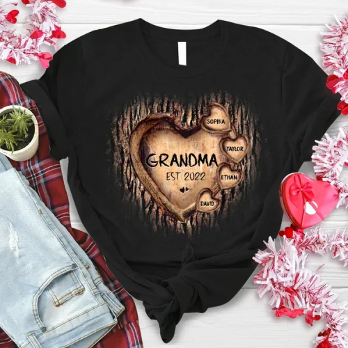 Grandma Personalized Hearts Tree New T-Shirt