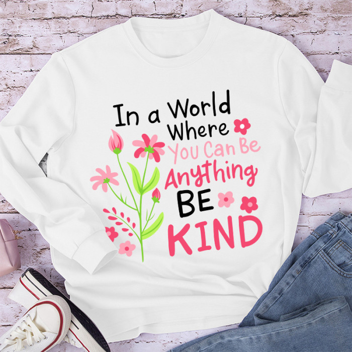 Be Kind Pink Flower Teacher Long Sleeve T-Shirt
