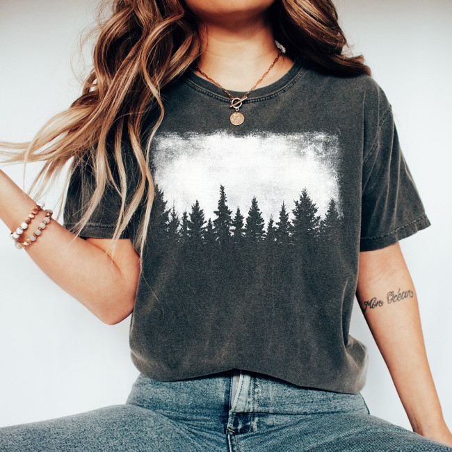 Pine Tree Silhouette Forest Outdoors Hiking T-shirt