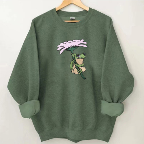 Frog Flower Embroidered Sweatshirt