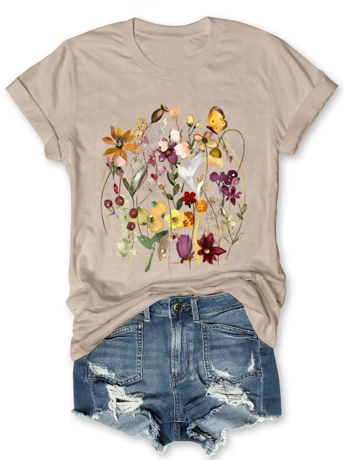 Colorful Flowers Floral Hoop T-shirt
