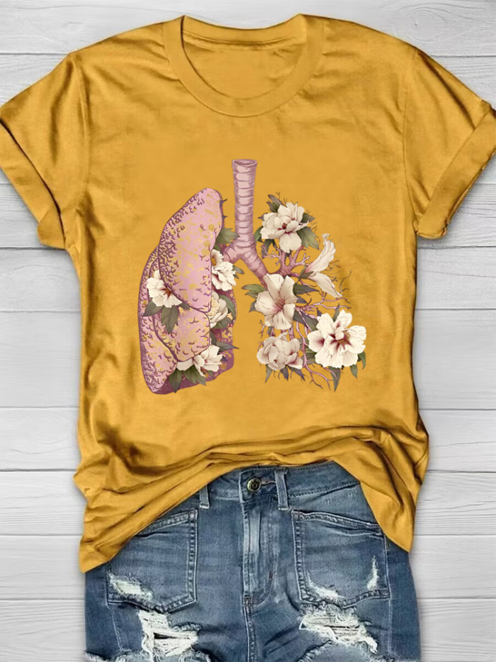Respiratory Therapist Flowers Lung Print T-shirt