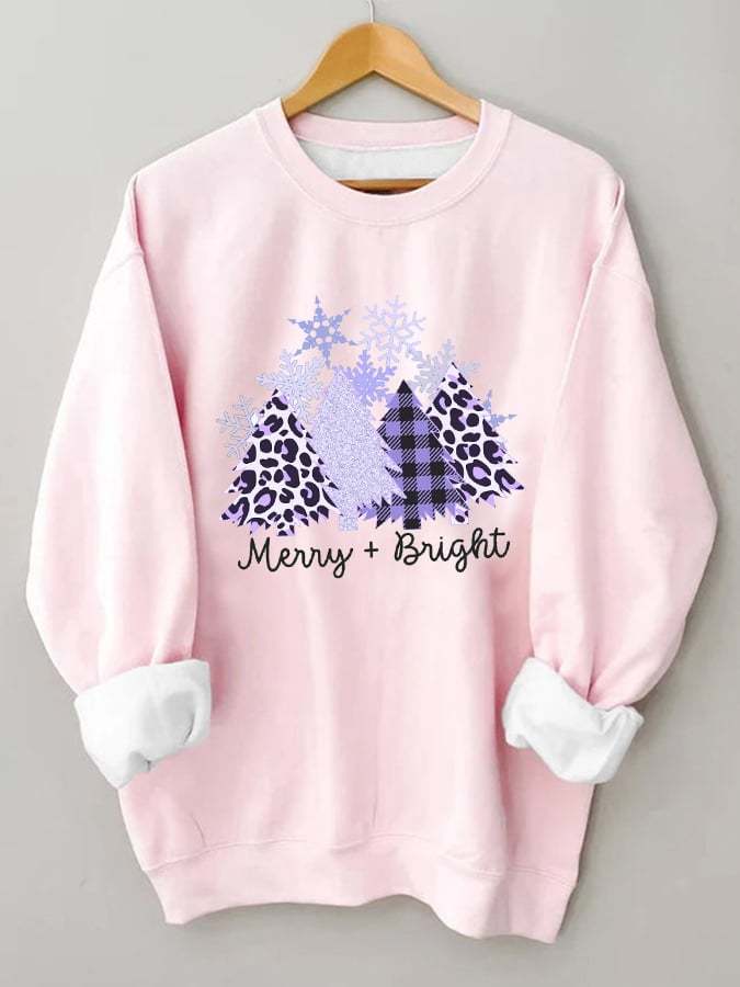 Women's Pink And Purple Christmas Tree Casual Sweatshirt