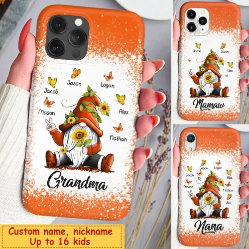 Sunflower Orange Grandma- Mom Gnome Butterfly Grandkids Personalized Phone case Gifts For Nana Auntie Mommy