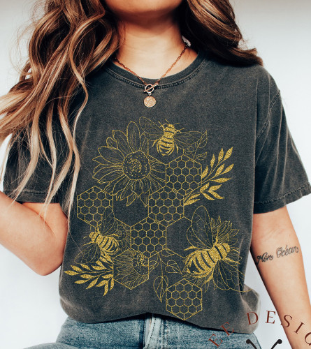 Golden Bees And Lotus T-shirt