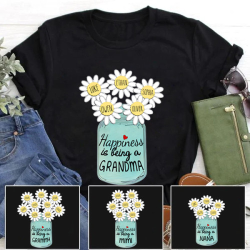 Happiness Is Being A Grandma With Grandkids Daisy Flower T-Shirt