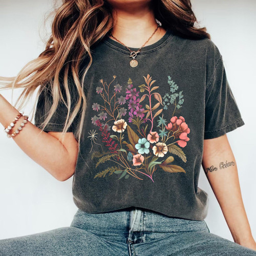 Vintage Academia Botanical Boho Flowers T-shirt